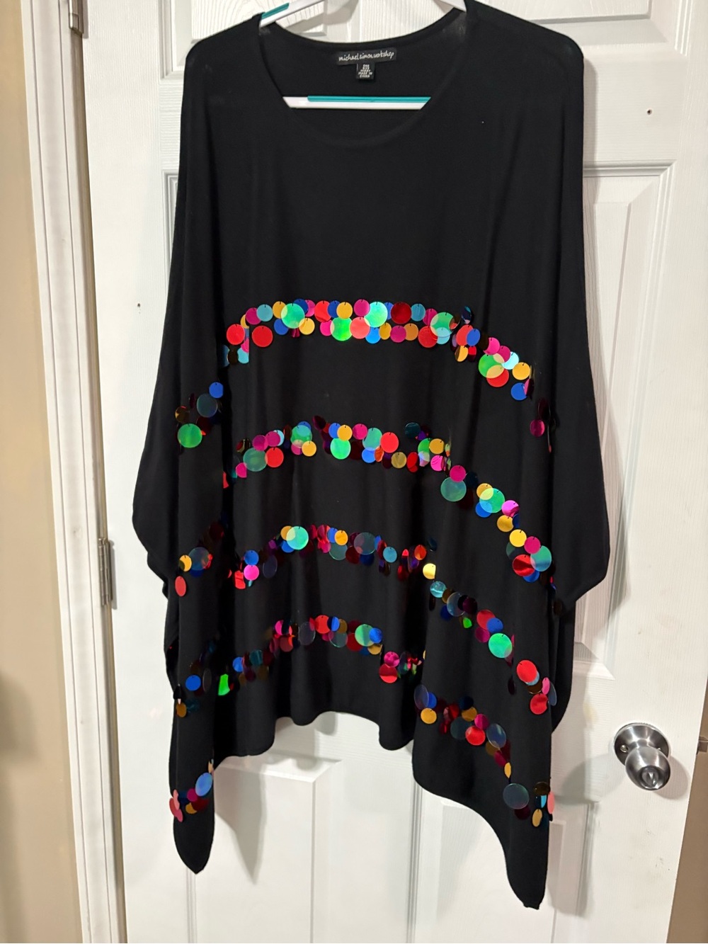 Michael Simon Black Sequin Circle Poncho